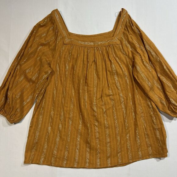 LC Lauren Conrad Tops - LC Lauren Conrad Metallic Stripe Square Neck Peasant Blouse Top Mustard M Cotton